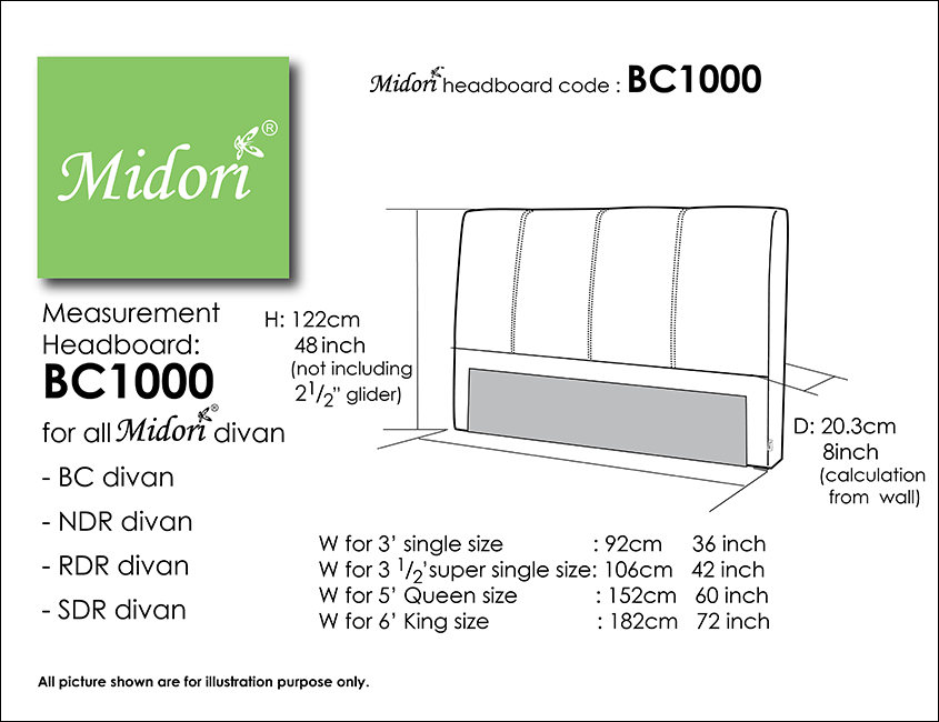 Midori Furnishing & Bedding - Headboard BC1000 Measurement