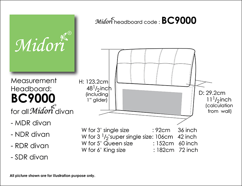 Midori Furnishing & Bedding - Headboard BC9000 Measurement