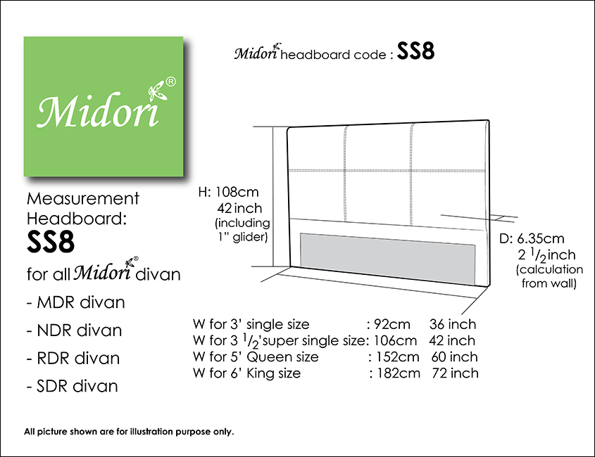 Midori Furnishing & Bedding - Headboard SS8 Measurement