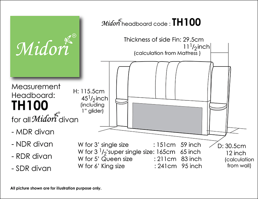 Midori Furnishing & Bedding - Headboard TH100 Measurement