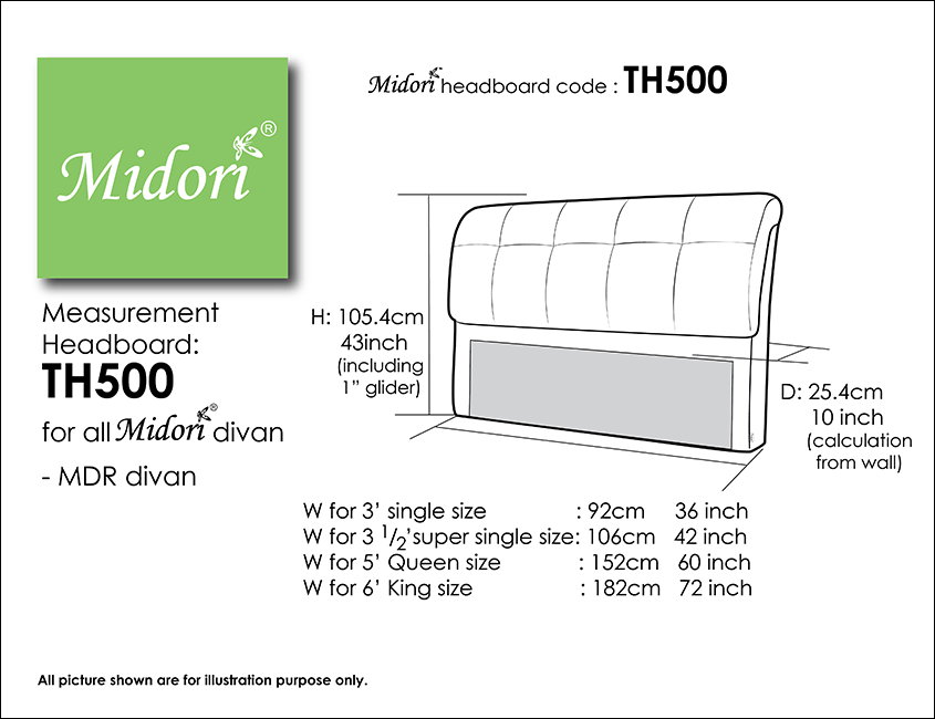 Midori Furnishing & Bedding - Headboard TH500 Measurement