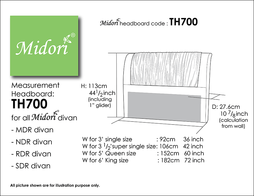 Midori Furnishing & Bedding - Headboard TH700 Measurement