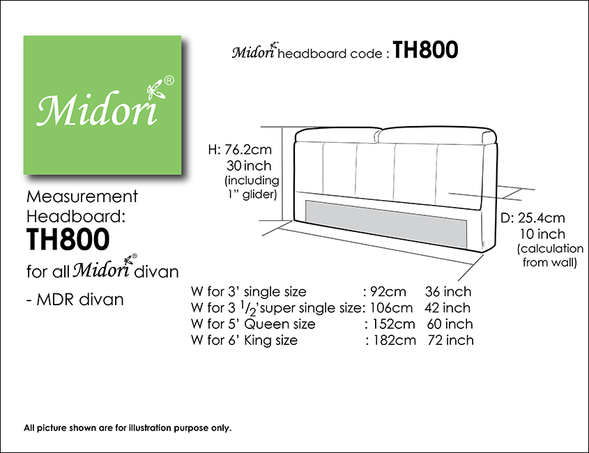 Midori Furnishing & Bedding - Headboard TH800 Measurement