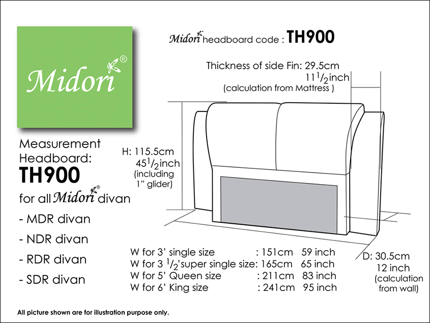 Midori Furnishing & Bedding - Headboard TH900 Measurement