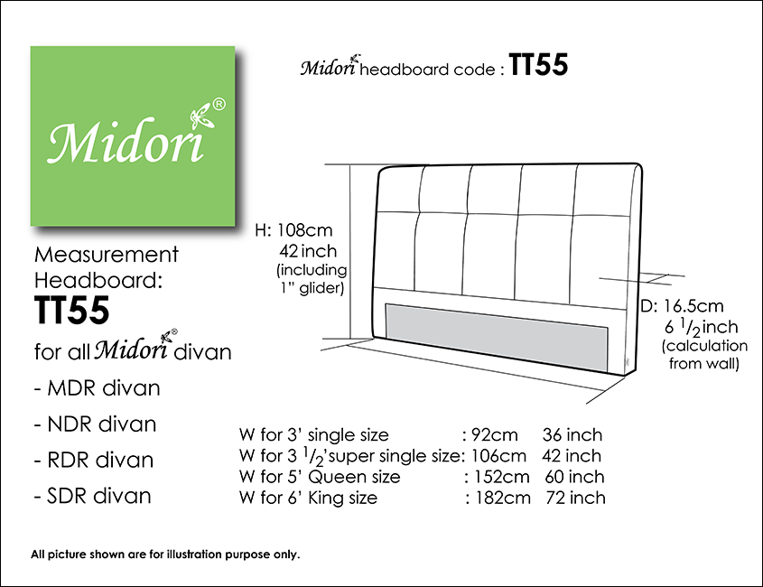 Midori Furnishing & Bedding - Headboard TT55 Measurement