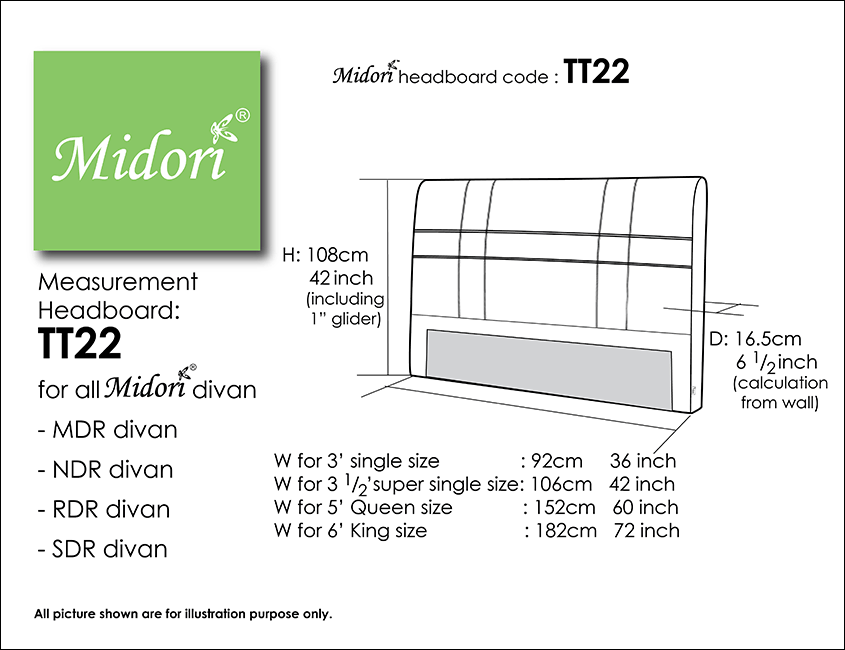Midori Furnishing & Bedding - Headboard TT22 Measurement